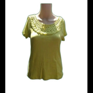 Rafaella Shirt Yellow Short Sleeve Braided Lace Neckline Size M